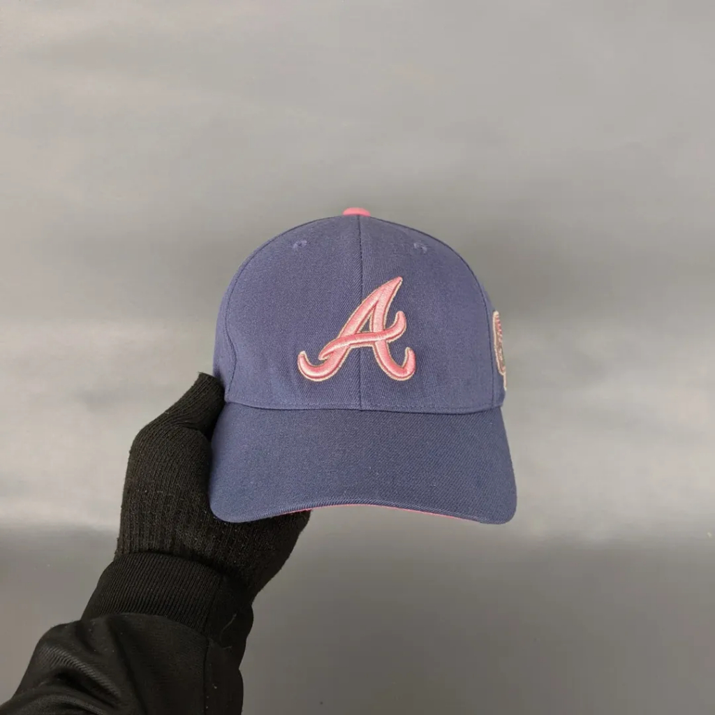 หมวกเบสบอลแบบยืดหยุ่นสําหรับผู้ชายและผู้หญิง ATLANTA BRAVES Navy