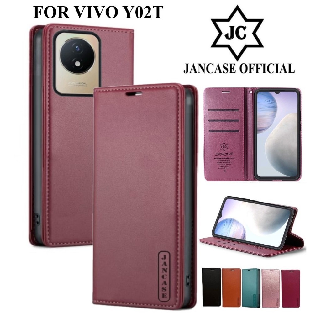 JANCASE PREMIUM VIVO Y02T FLIP COVER WALLET สามารถเปิดและปิดและยืนได้