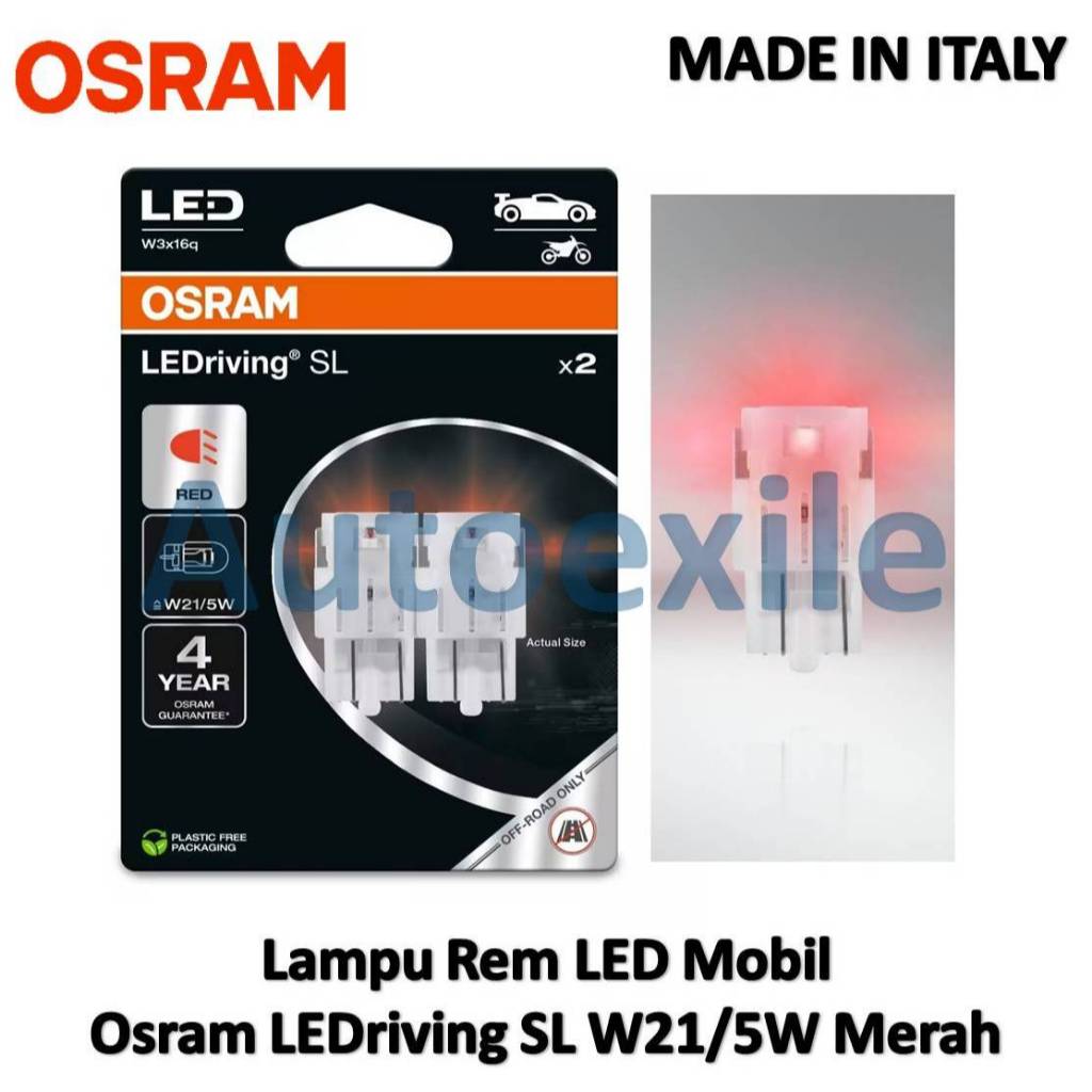 MERAH Osram LEDriving Standard T20 T20D W21/5 W สีแดง 7515DRP อิตาลีสีแดง LED ไฟเบรครถ