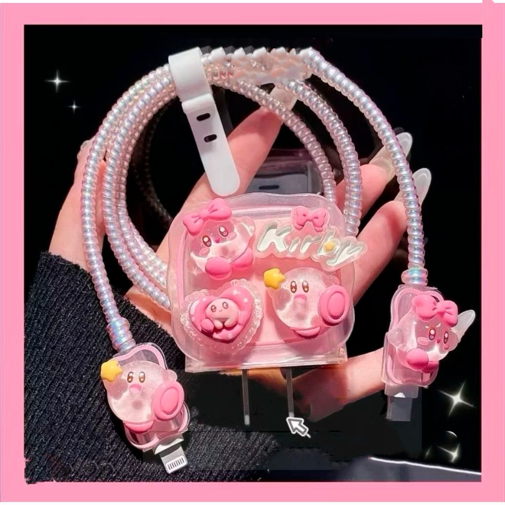 CUTE 3D & CUTE WAVY Case - SPIRAL CHARGER COVER & CABLE SET PROTECTOR - COMPATIBLE สําหรับ IPHONE AN