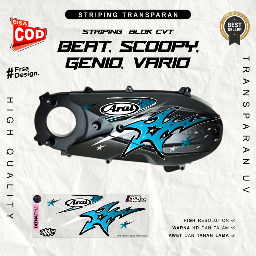 สติ๊กเกอร์ CVT โปร่งใสพร้อม Suriken V4 Sporty, BEAT, SCOOPY, GENIO, VARIO, SPACY, ETC โมติฟ