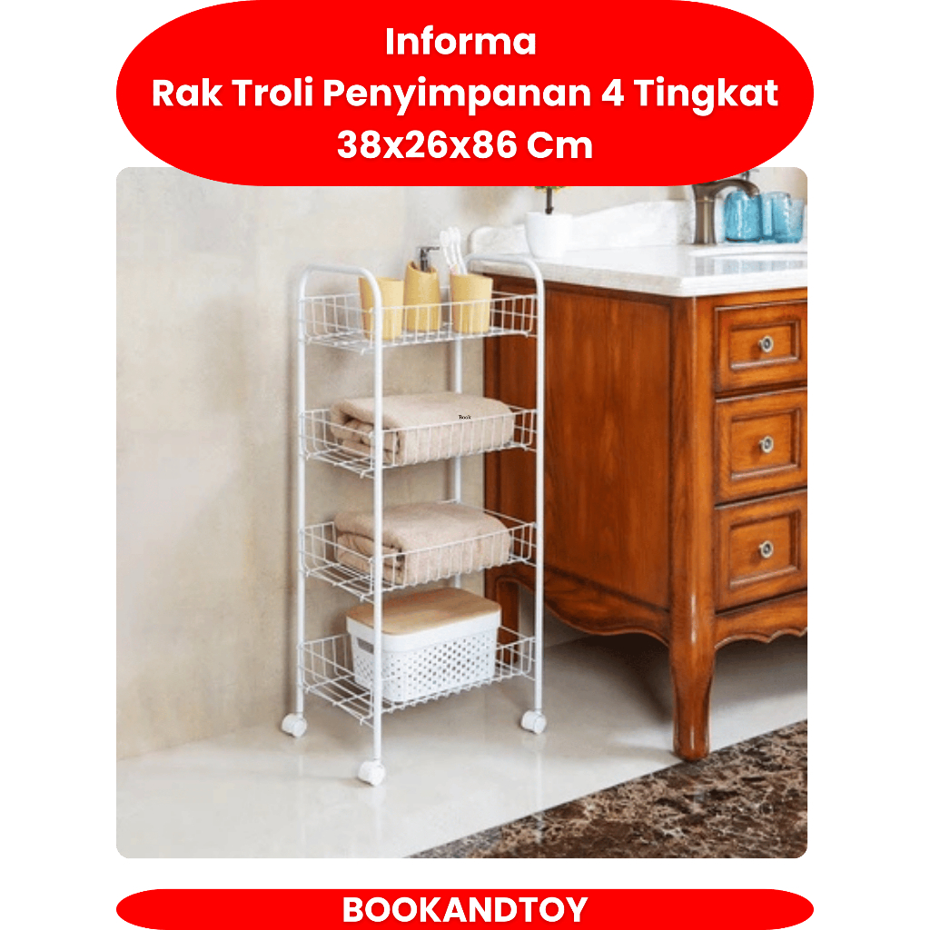 Insa Storage Cart ชั้นวางรถเข็นเก็บของ 4 ชั้น 38x26x86 Cm
