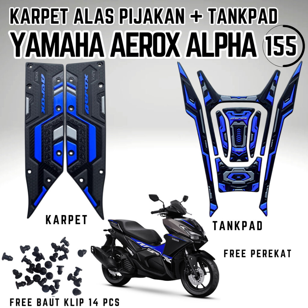 YAMAHA AEROX ALPHA 155 MOTORCYCLE ACCESSORIES PACKAGE, PREMIUM ANTI-SLIP RUBBER CARPET & TANKPAD