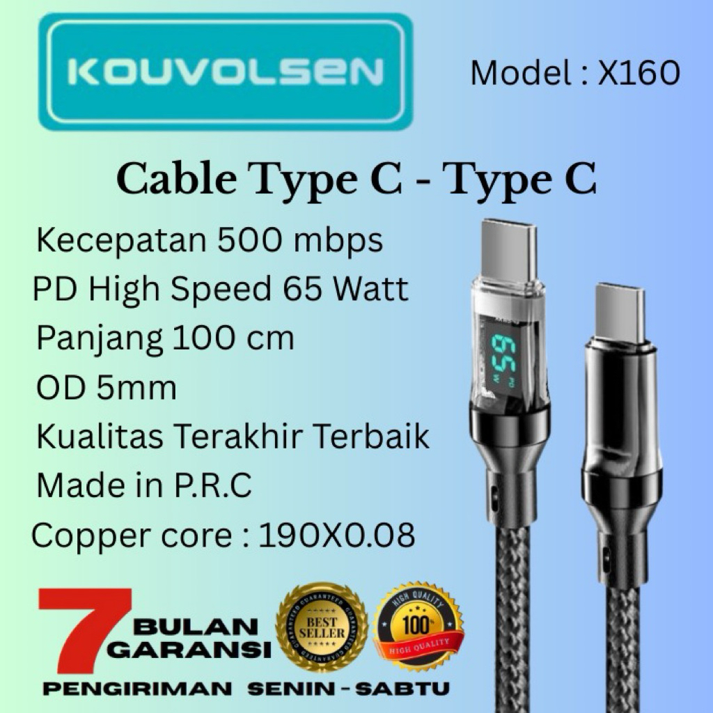 สายชาร์จเร็วสุด 65W / สายดาต้า Type C - Type C 65W 100cm Apple, Android, Tablet