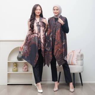 Keishan.id - DAHLIA VEST Long Outer Tanpa Lengan Batik Poli Cardigan Wanita Kondangan Baju Kantor Santai