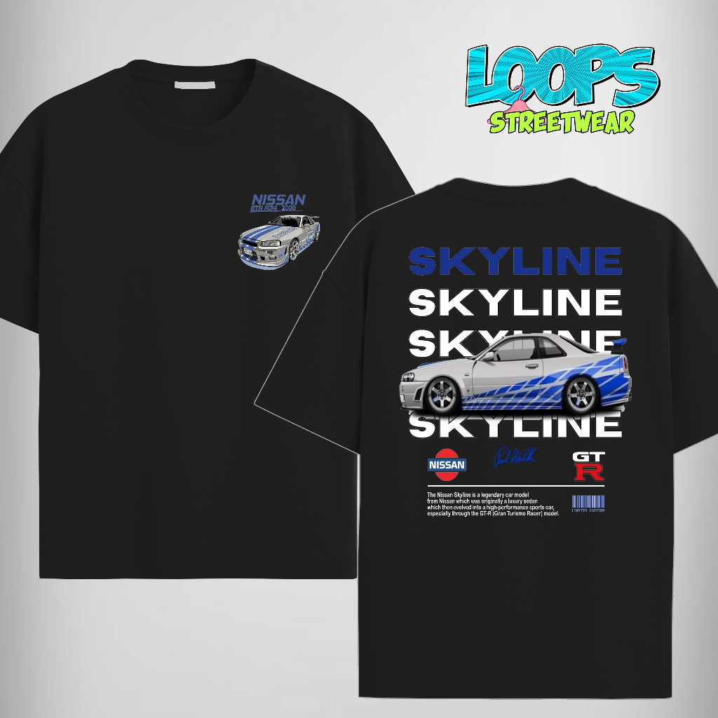 Loopsmerch - Nissan Skyline GTR R34 Car T-Shirt - Distro - เสื้อยืด Skena - เสื้อยืดลําลอง - เสื้อยื