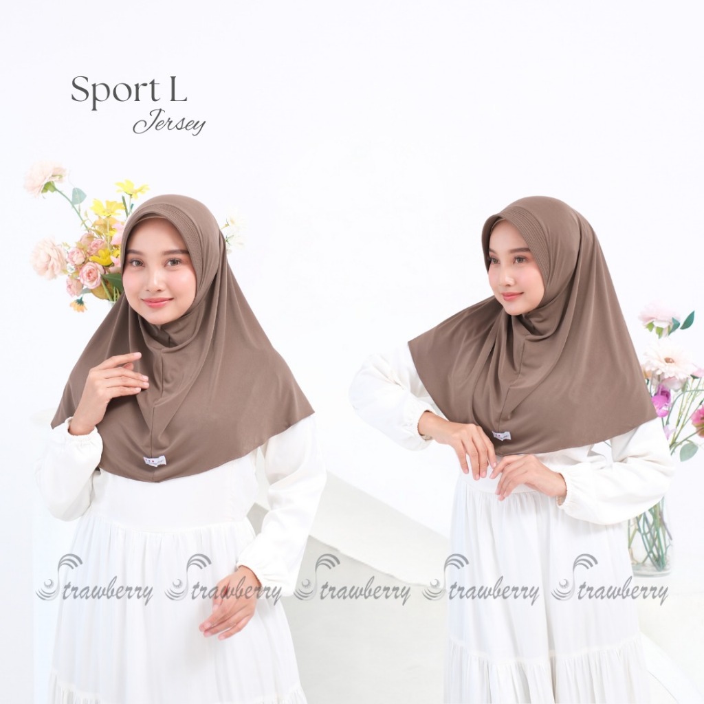 Starwberry- Instant Bergo Size L Ped / Instant Jersey Premium Grade A / Sport Hijab Covers Chest