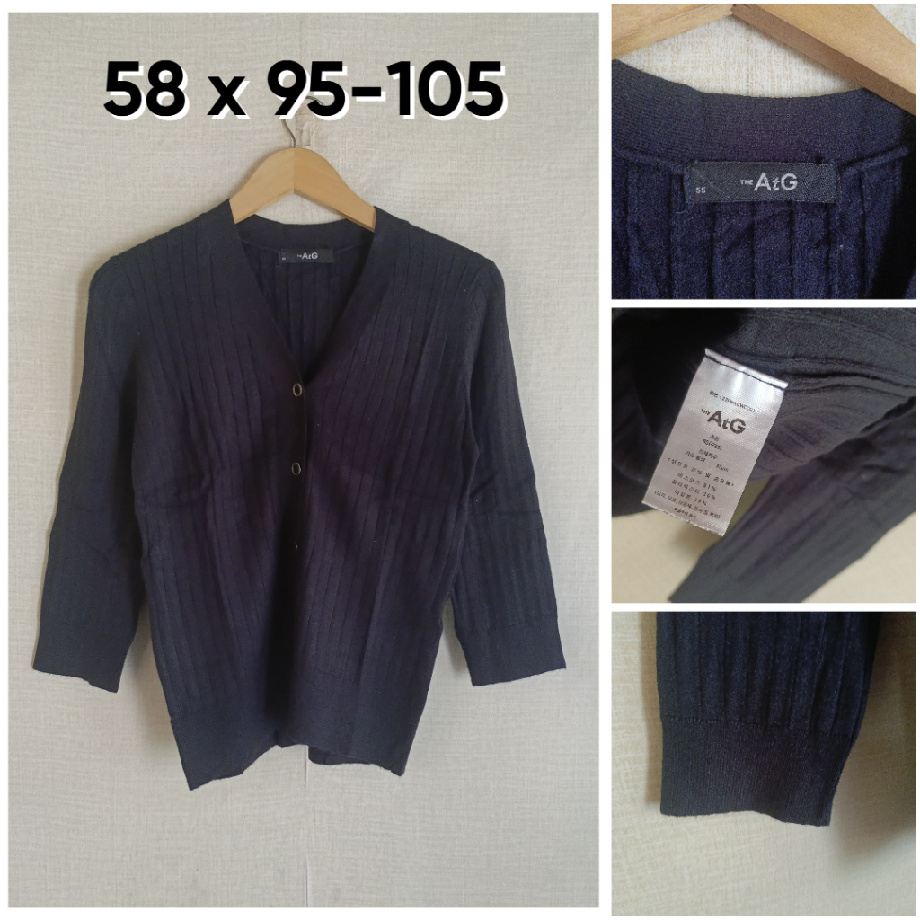 ATG สีดํา V คอ Lidi คาร์ดิแกน Size M ผู้หญิงถักวัสดุนุ่ม 7/8 แขน OB340