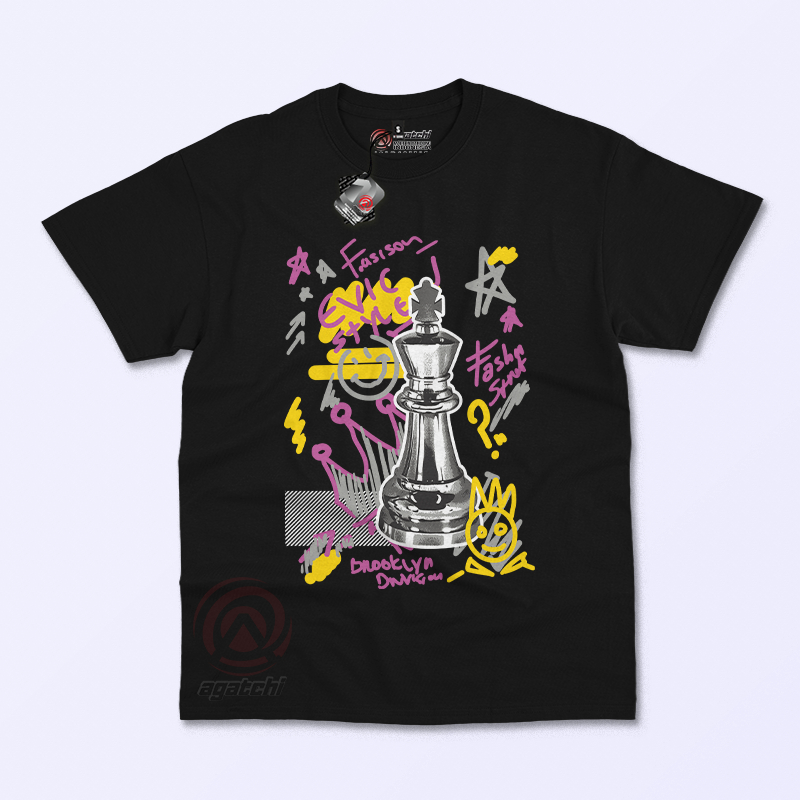 เสื้อยืด Agatchi ผ้าฝ้ายผู้ใหญ่ 30s Motif King Chess Fashion