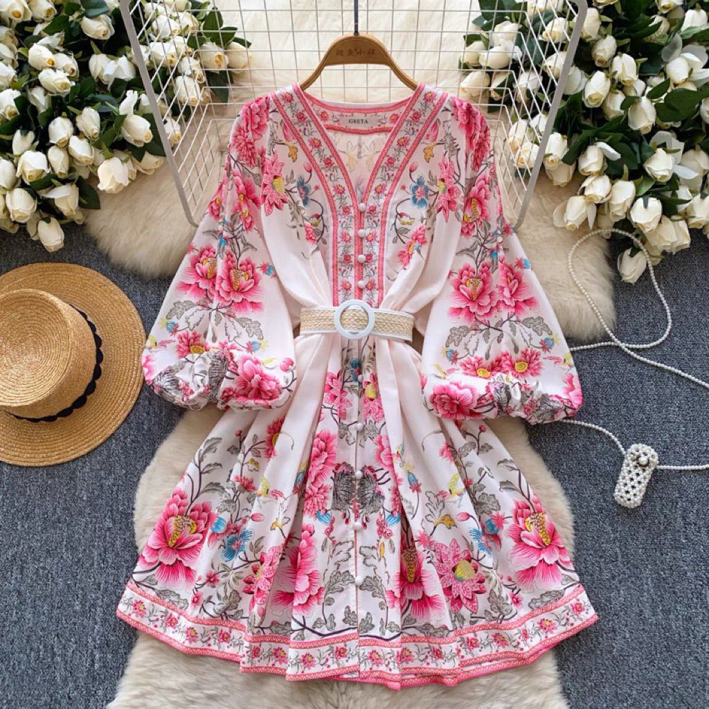 Sweetjola Kahlua เดรสลายดอกไม้แขนยาวผู้หญิง