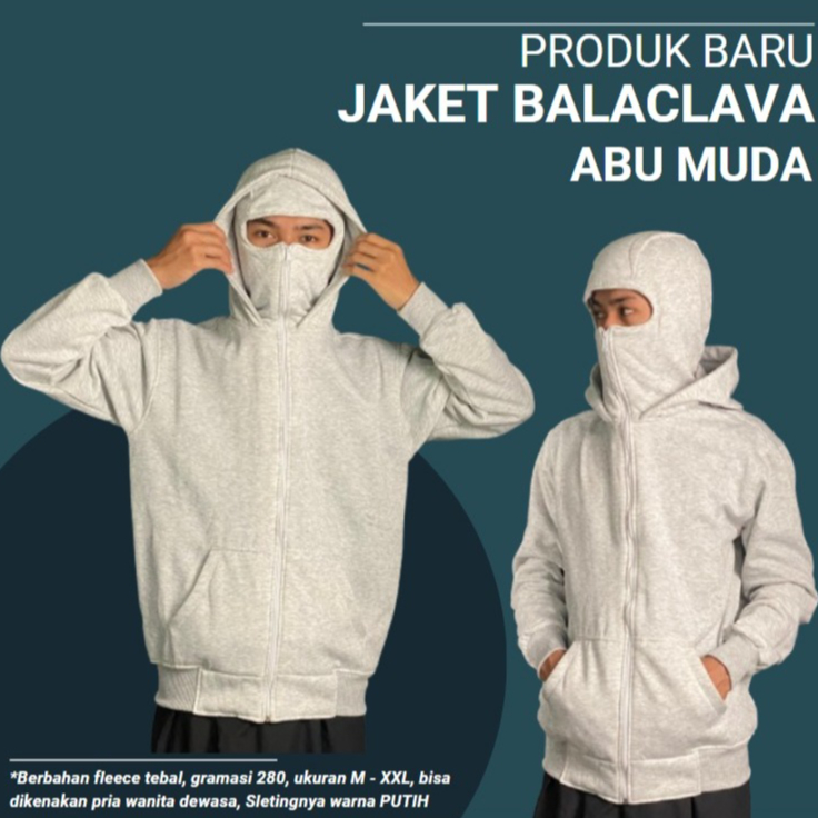 HOODIE BALACLAVA Zipper Hoodie Jacket Boxy Black Ninja Balaclava ผู้ชายผู้หญิงหนา Premium