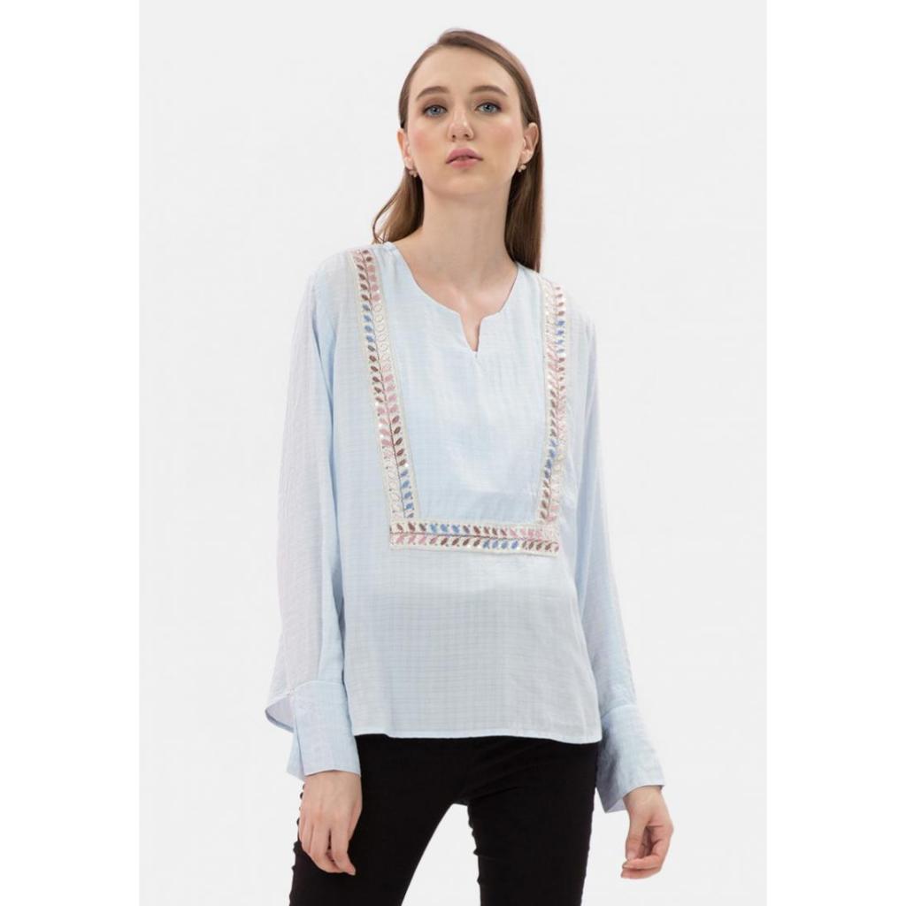 MKY CLOTHING Leaf Pastel Ribbon Square Blouse