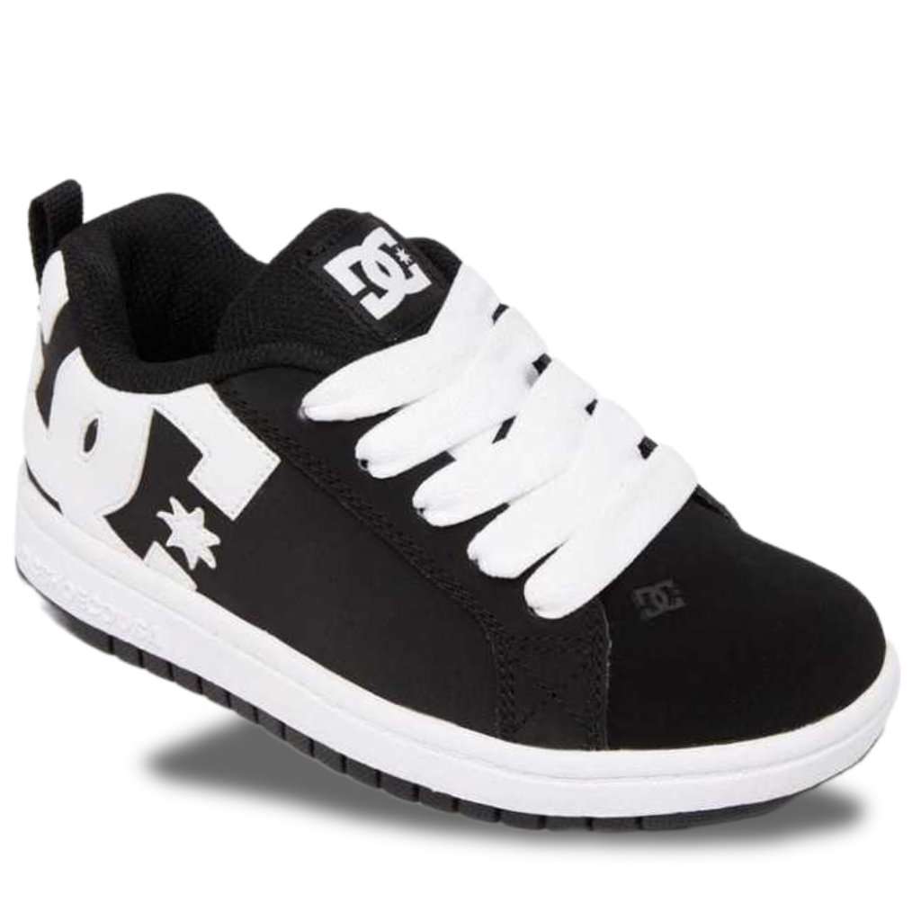 DC Court Graffik รองเท้าลําลองสีดําสีขาวรองเท้าผ้าใบไขมันสําหรับผู้ชายและผู้หญิง Trandy