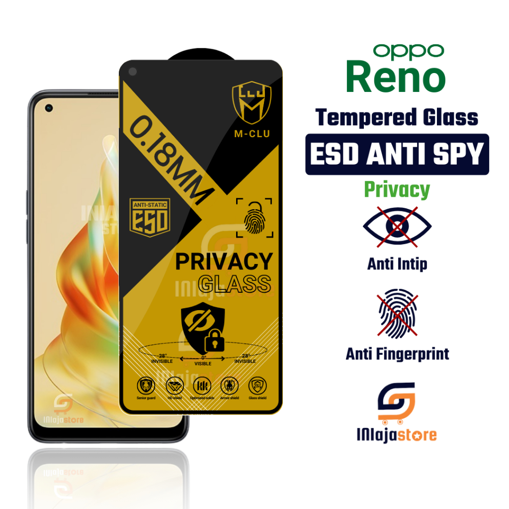 กระจกนิรภัย ESD Anti Spy 0.18 มม.Reno 8T 4G 8Z 5G 8 Pro+ 8 Pro 8 Lite 8 5G 8 4G 8 7Z 5G 7 SE 5G 7 Pr