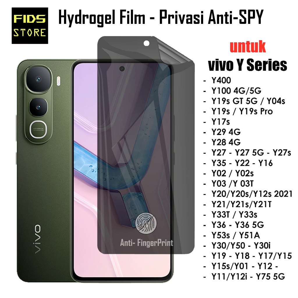 FIDS STORE ไฮโดรเจลความเป็นส่วนตัว Anti SPY Vivo Y400 Y100 Y02 YO2T Y03 Y03T Y04s Y19s Y19s Pro Y19s