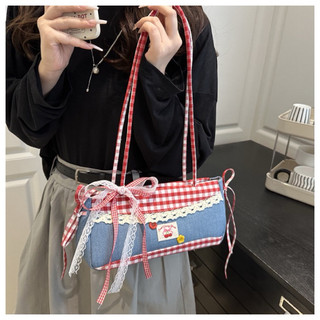 TAS BAHU HANDBAG SERBAGUNA GAYA KOREA BARU DENGAN LACE PLAID / TAS BAGUETTE DESAIN NICHE BARU / TAS KOMUTER MODIS WARNA MENARIK UNTUK WANITA