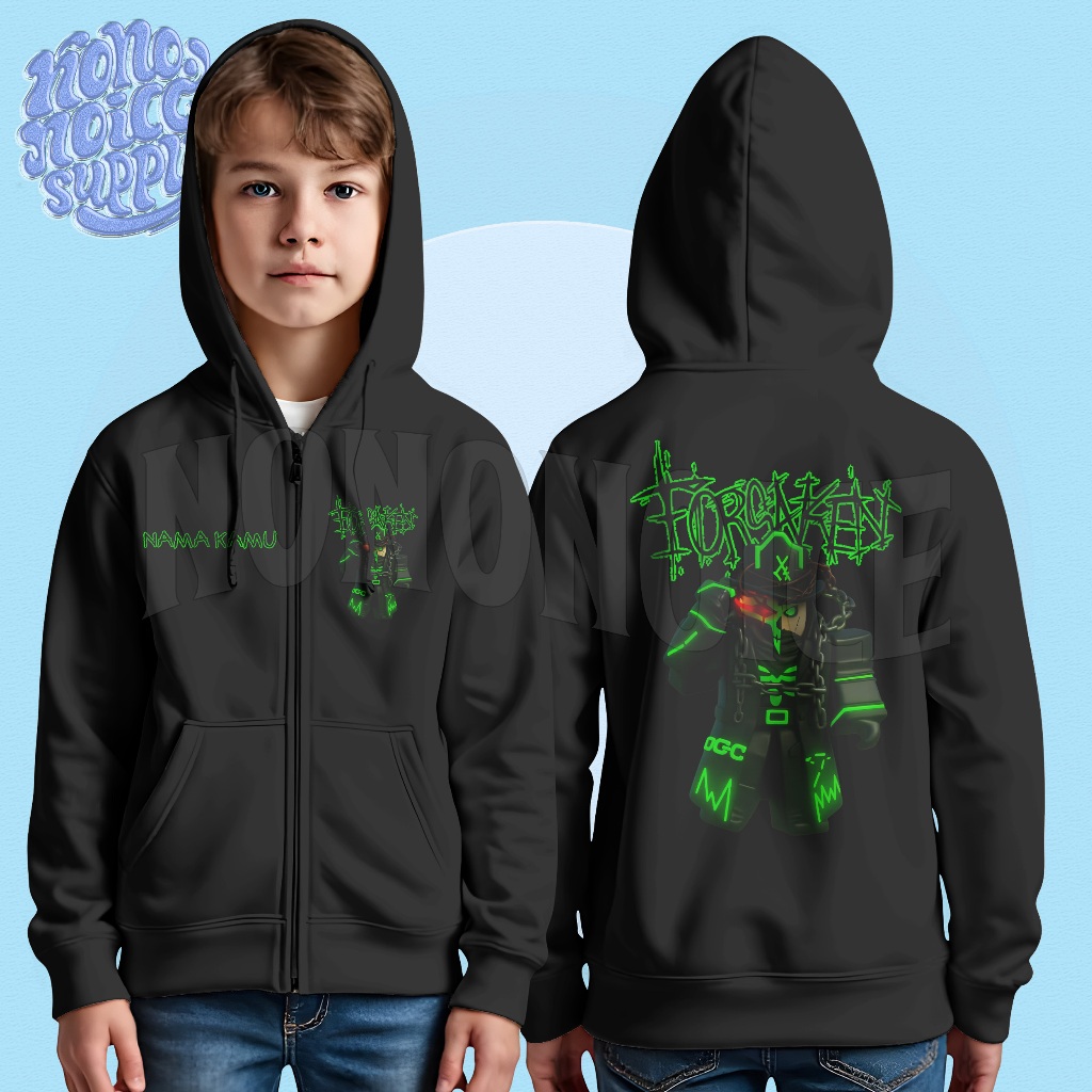Roblox Forsaken Hacklord 1x1x1 เด็กซิป Hoodie / Roblox Forsaken เด็กซิป Hoodie แจ็คเก็ตฟรีชื่อ