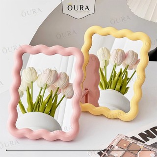 Kaca Rias Make Up Estetik Model Kotak Lucu Minimalis Cermin Wave Standing Mirror Fashion Wanita
