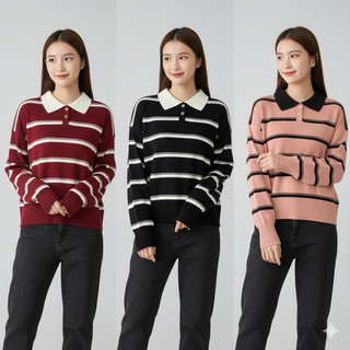 Sweater Cardigan Rajut Wanita korean style motif Stripe Knitwear outer Atasan Premium