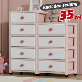 35CM-Rak Laci Serbaguna Minimalis Estetik - Lemari Plastik Susun 6 Tingkat  Anti Debu Hemat Tempat Multifungsi untuk Pakaian Kosmetik Stationery Pink Penyimpanan
