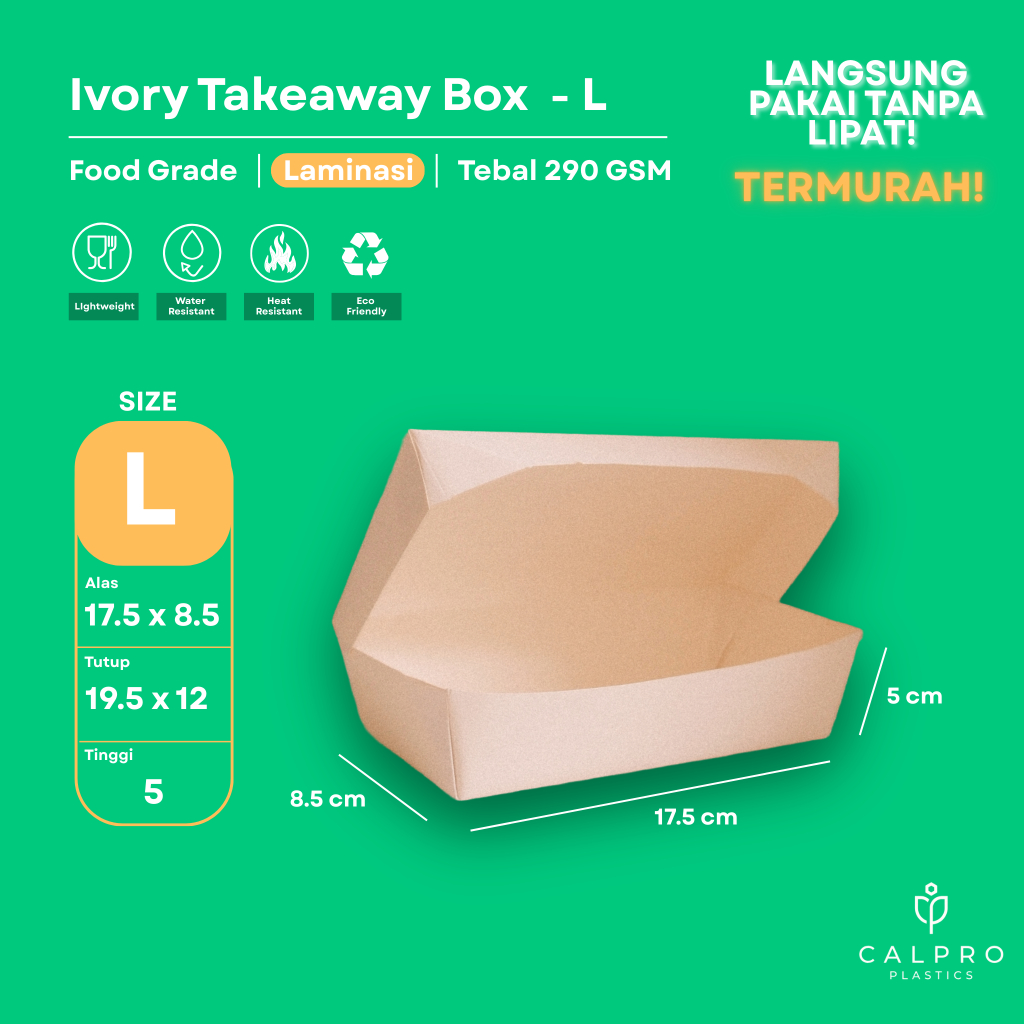 กล่องอาหารกลางวันกระดาษ Takeaway อาหารลามิเนต Size L/Large l 17.5x 8.5 x 5 cm | พร้อมใช้งาน - กระดาษ