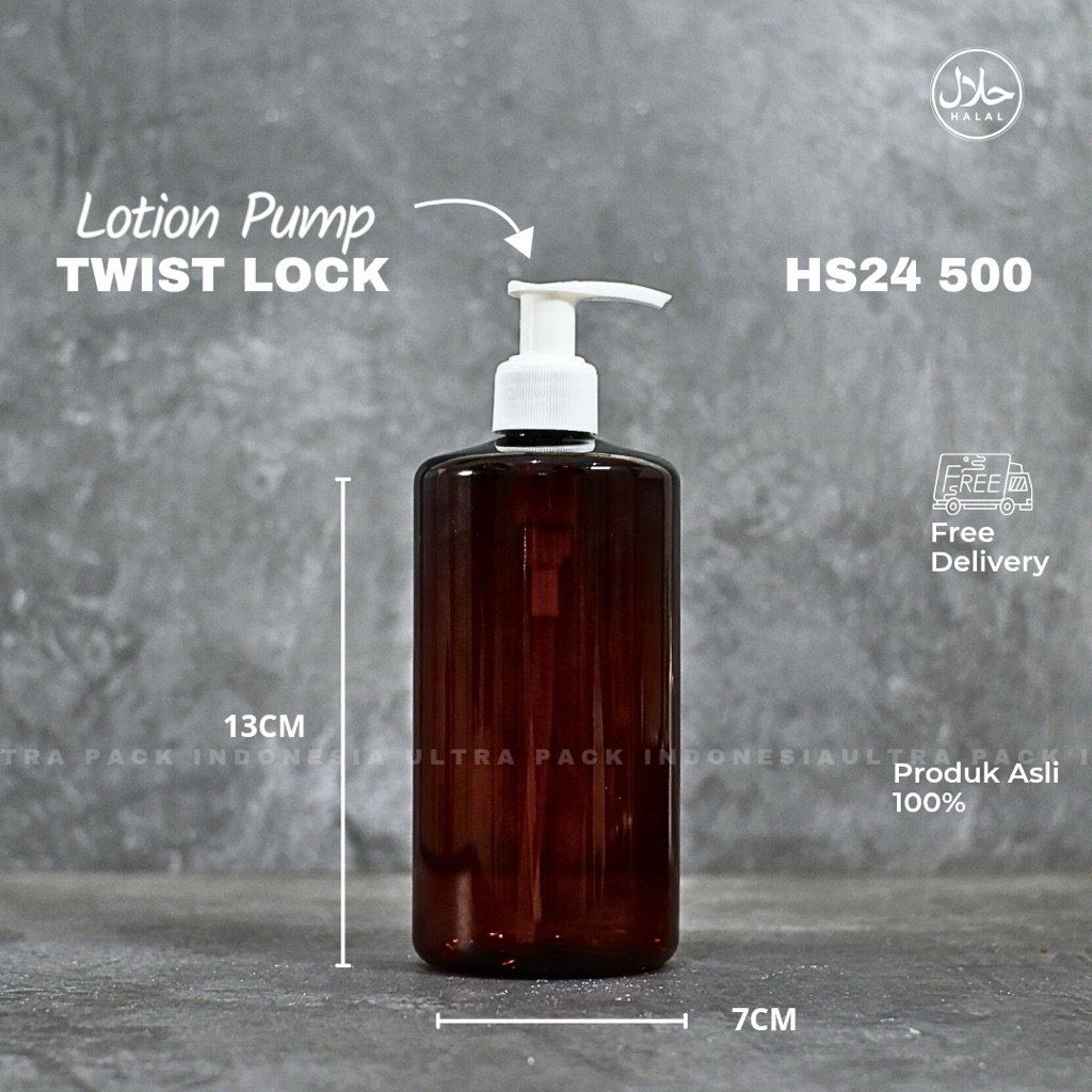 REFILLABLE PUMP BOTTLE PACKAGING - HS24 500ML AMBER PET BOTTLE + ปั๊มโลชั่น