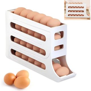Rak Penyimpanan Telur 4 Tingkat Bergulir Otomatis Rak Telur Organizer Praktis