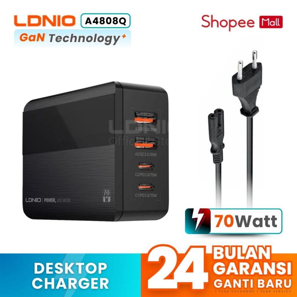 LDNIO A4808Q Desktop Charger 70W QC4+ จอแสดงผล LED 4 พอร์ต USB Super Fast Charger เดิม