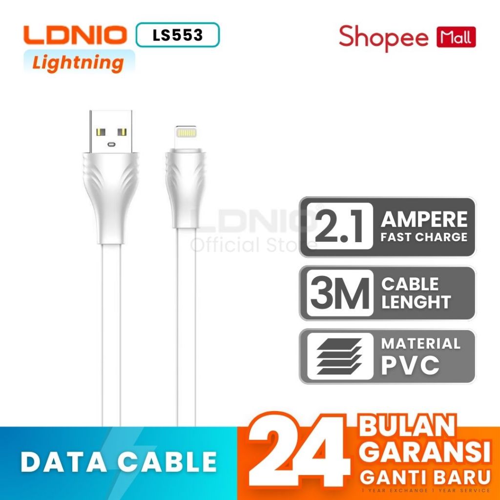 IPHONE LDNIO LS553 Original 3 เมตร Fast Charger Lightning Data Cable