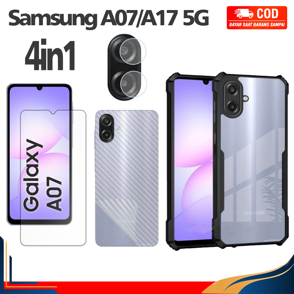 เคสกันกระแทก 4-in-1 ที่สมบูรณ์แบบสําหรับ Samsung Galaxy A07 A17 5G พร้อม Bonus Anti-Scratch & 3D Gar