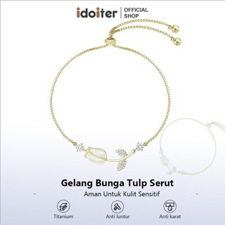 Idoiter Bunga Tulp Gelang Titanium Wanita Anti Karat Serut Mewah Ala Korea Gelang