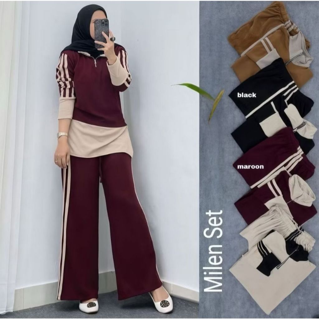 MILEN SET CRINKLE AIRFLOW COMBINATION PLAIN // ชุดผู้หญิง // ONE SET OF PLAIN WOMENS LATEST MOUSLIM 