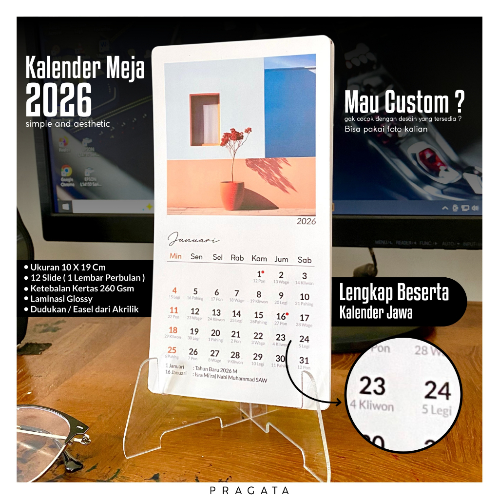 AESTHETIC SITTING DESK CALENDAR 2026, สมบูรณ์พร้อม JAVANESE CALENDAR