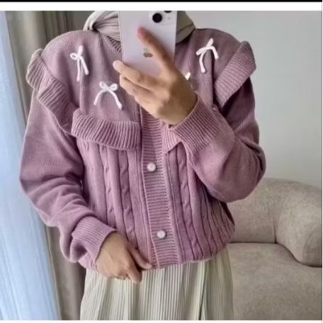 DIKA RUFFLE RIBBON KNIT CARDIGAN