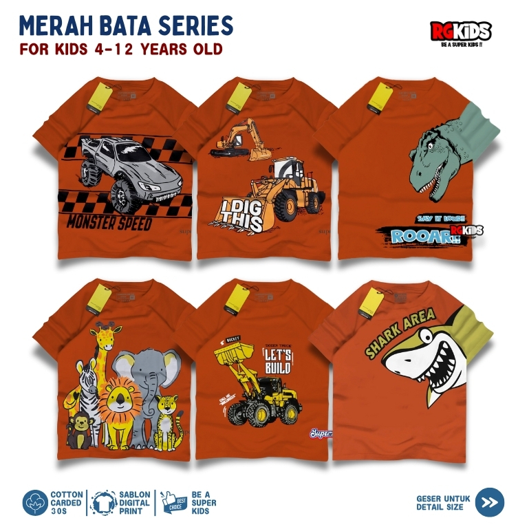 MERAH Ozil เครื่องแต่งกายเสื้อยืดเด็ก Distro Series อิฐสัตว์สีแดง Beko 4-12 ปี Plastisol การพิมพ์หน้