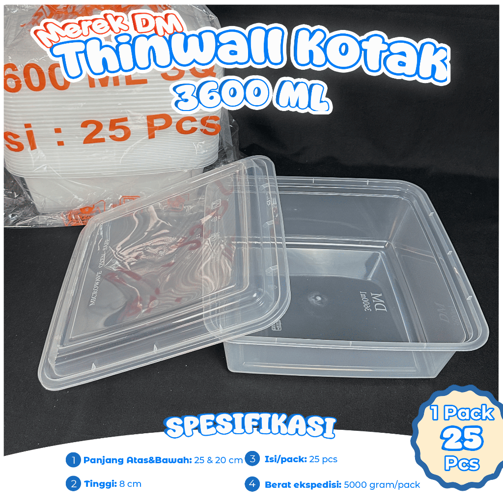 Thinwall Box DM 3600 ml เนื้อหา 10 ชิ้น / กันแตก / Thinwall DeMak / สี่เหลี่ยม / SQ