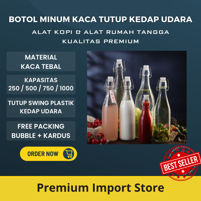 ขวดแก้วพร้อมหมวกแหลม 250ML 500ML 750ML 1000ML ขวดเครื่องดื่มแก้ว