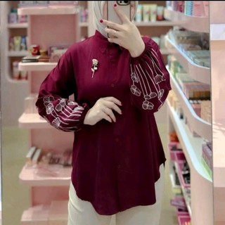 Kemeja Wanita Livya Rayyon Twill Premium Kemeja Wanita Bordil Bunga Blouse Wanita Terkini 2025