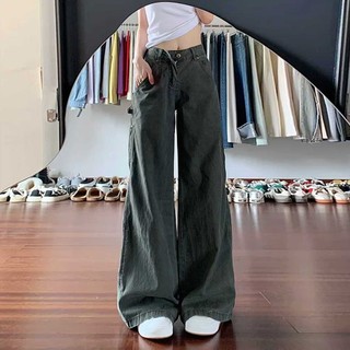 COD LULU Jeans Celana Jeans Terbaru Kulot Korea Green Cargo Pinggang Tinggi Baggy Cargo Jeans Baggy Baggy Bahan Cotton Denim