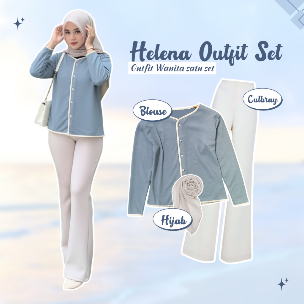 Aura _ Oneset 3in1 Hijab style Bangkok (เสื้อติดกระดุม คาร์ดิแกน + กางเกง Scuba cutbray AM227N Suit