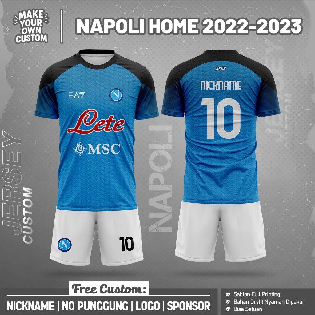 NAPOLI HOME JERSEY 2022-2023 สั้นฟรีที่กําหนดเองชื่อและด้านหลังหมายเลขการพิมพ์เต็มรูปแบบ