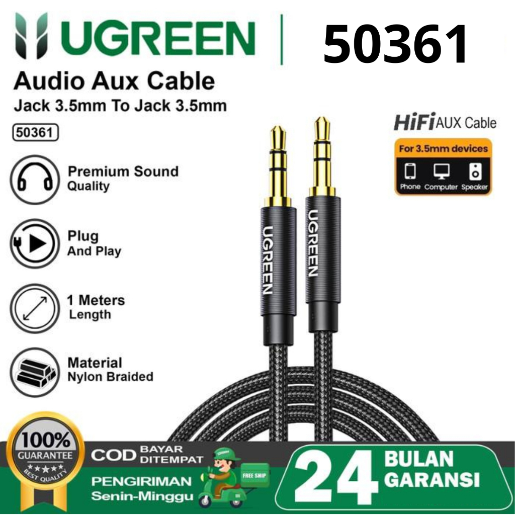 UGREEN 3.5 มม. Aux Jack Cable Audio Stereo Cable ลําโพงหูฟัง 50361