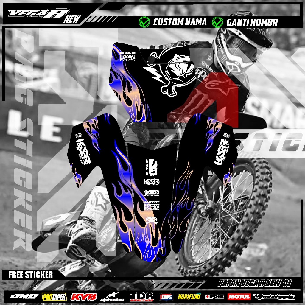 สติ๊กเกอร์ DECAL NUMBER BOARD START + FRONT FLAMMER VEGA R NEW CRF KLX 150 KLX BF KLX GORDON DTRACKE