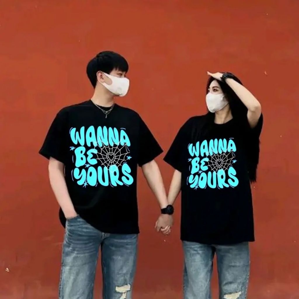 เสื้อยืดคู่รัก Wanna Be Yours (สีน้ําเงิน) Wanna Be Yours Distro เสื้อยืด/เสื้อยืดคู่รักสําหรับผู้ชา