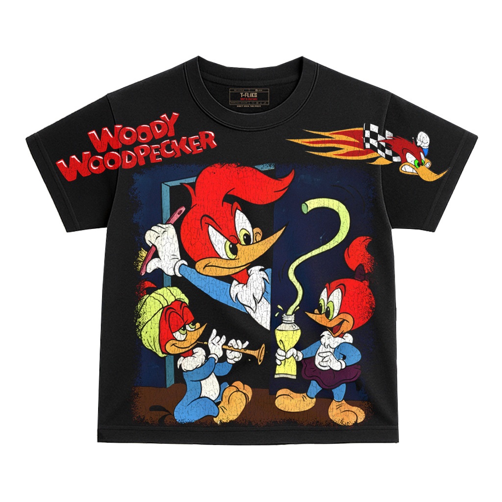 W00DP3CK3RRRRRRRRRRRRRRRRRRRRRR CARTOON FILM TSHIRT OVERSIZE UNISEX สีดํา - TFIKS