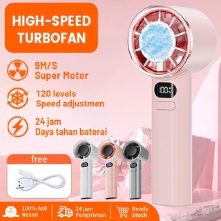 (COD) 2025 Kipas Angin Mini Portable kipas angin portable tahan lama 24 jam Kipas mini Portable Kipas Angin Portable Kipas Angin Turbo Portable High-speed kipas 120 Gear Wind kipas angin Digital Display Adjustable Turbo kipas tangan