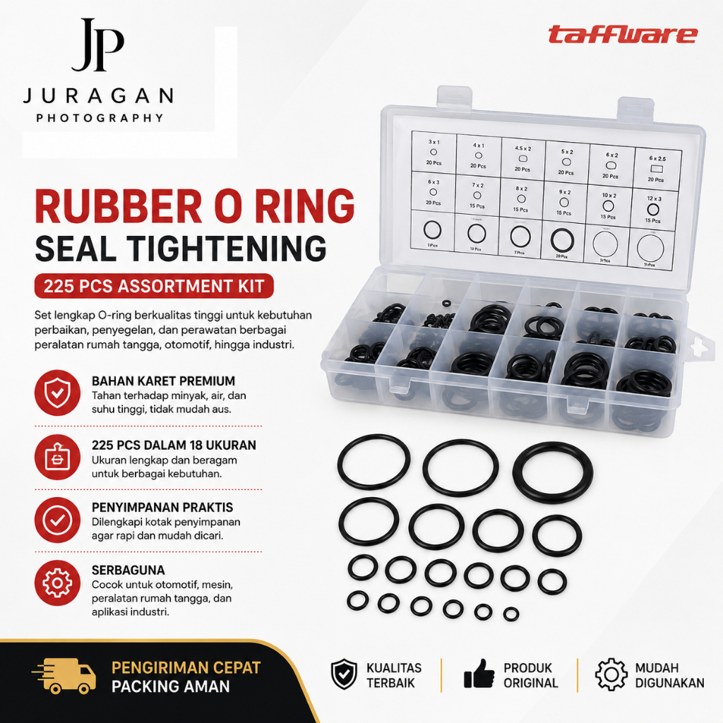 JP Taffiware ชุดซ่อมกระชับซีลโอริงยาง 225 ชิ้น - E436