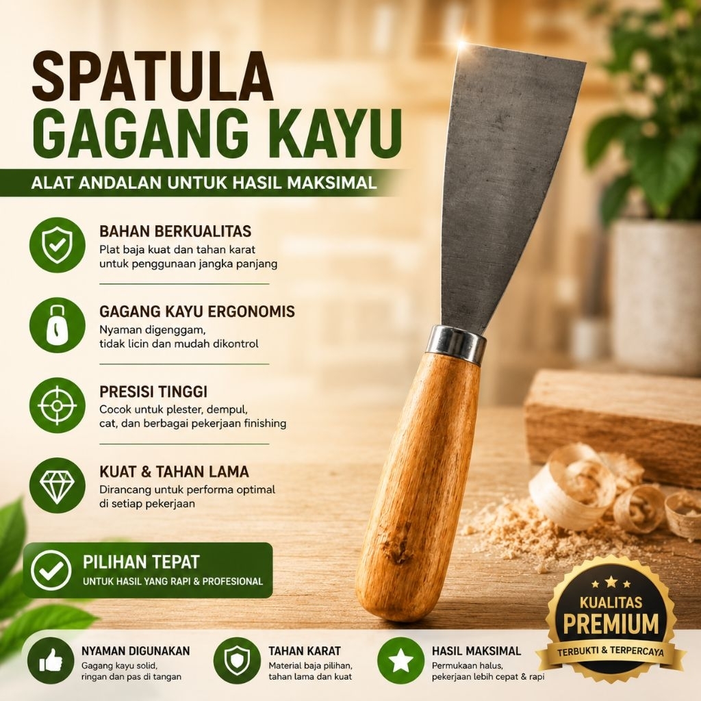 WOODEN HANDLE IRON SPATULA, WOODEN HANDLE IRON CAPE 1/5