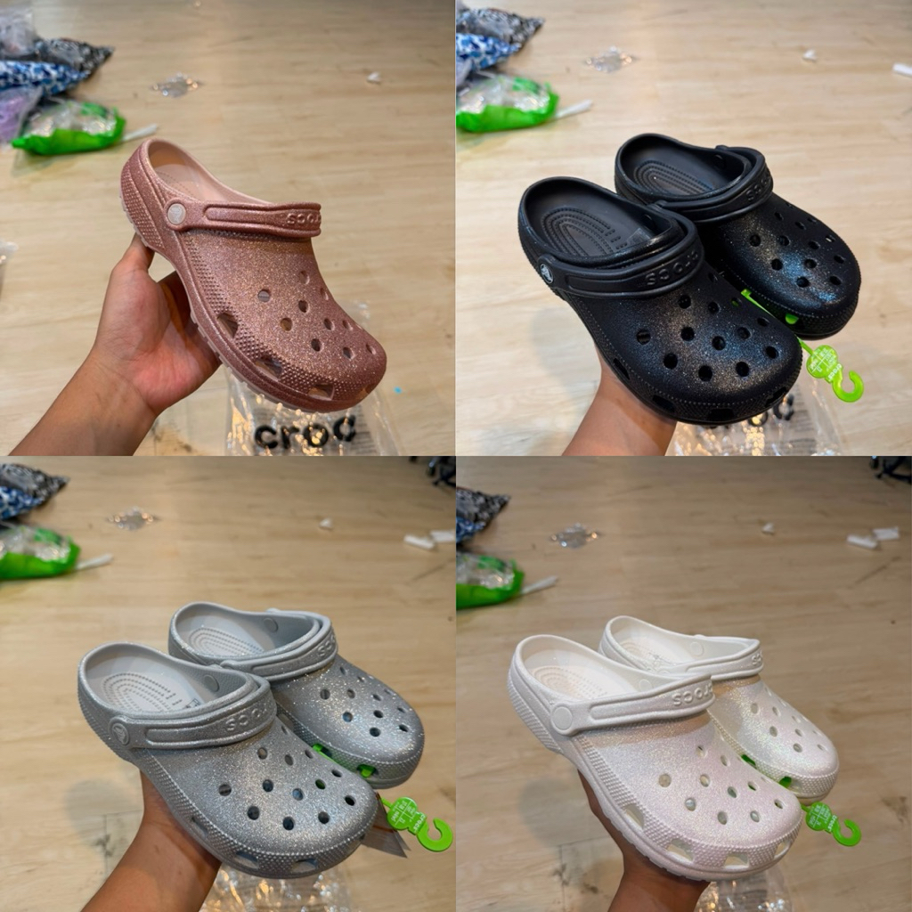 Crocs Classic clog glitter woman / Crocs Classic clog รองเท้าแตะกลิตเตอร์