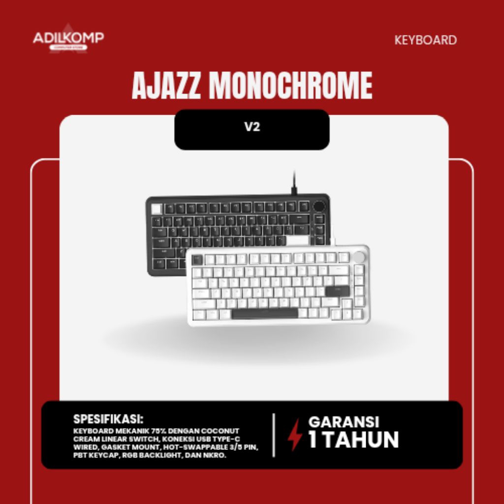 AJAZ AK820 V2 MONOCHROME COCONUT CREAM SWITCH WIRED MECHANICAL KEYBOARD 75% HOTSWAP RGB